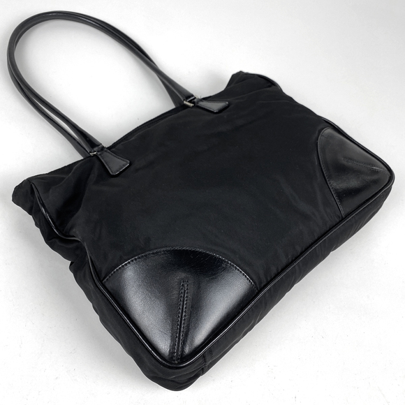 Prada Nylon Plate Tote Nero Shoulder Bag Black Logo Bag - Picture 1 of 6